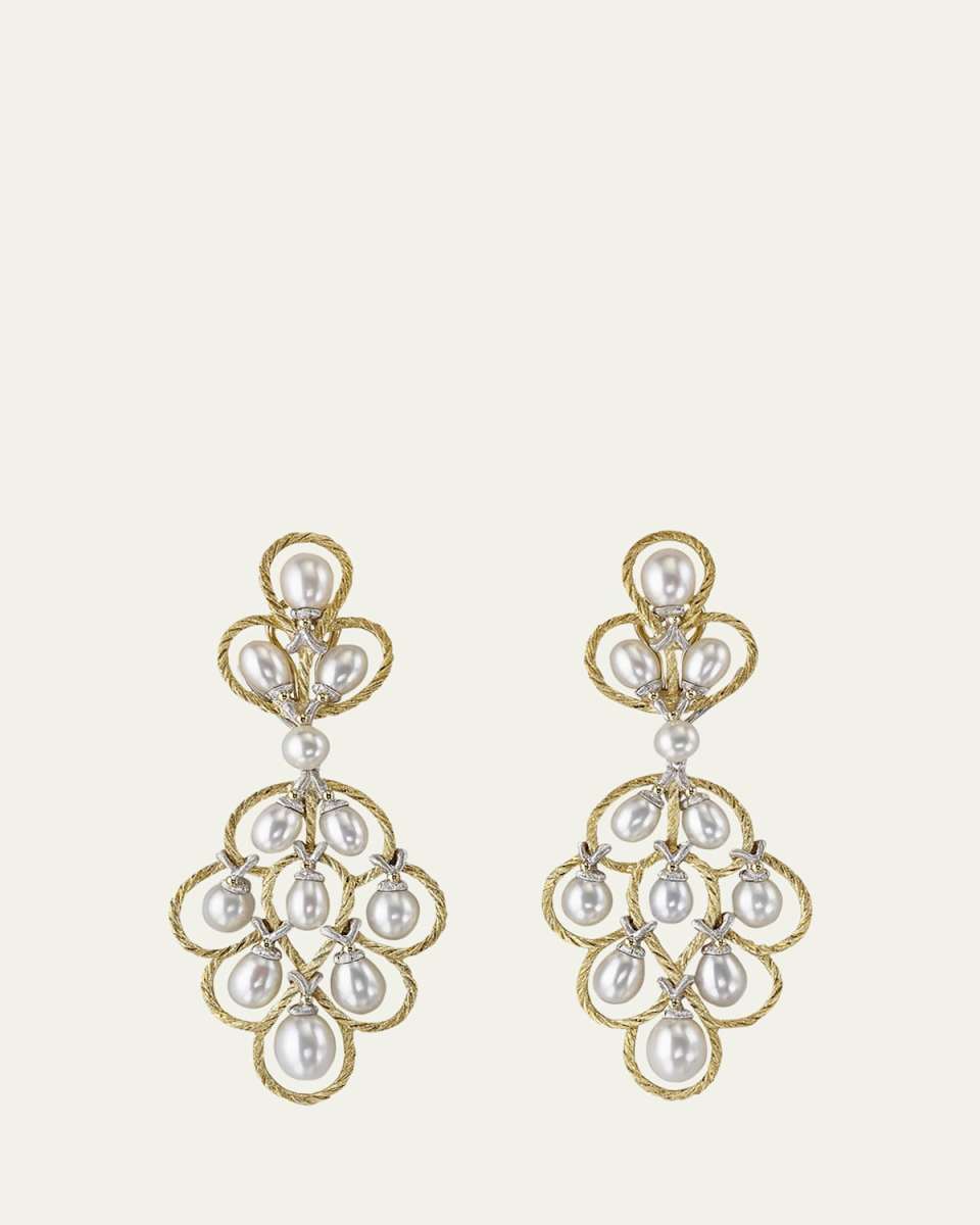Yellow and White Gold Pearl Earrings